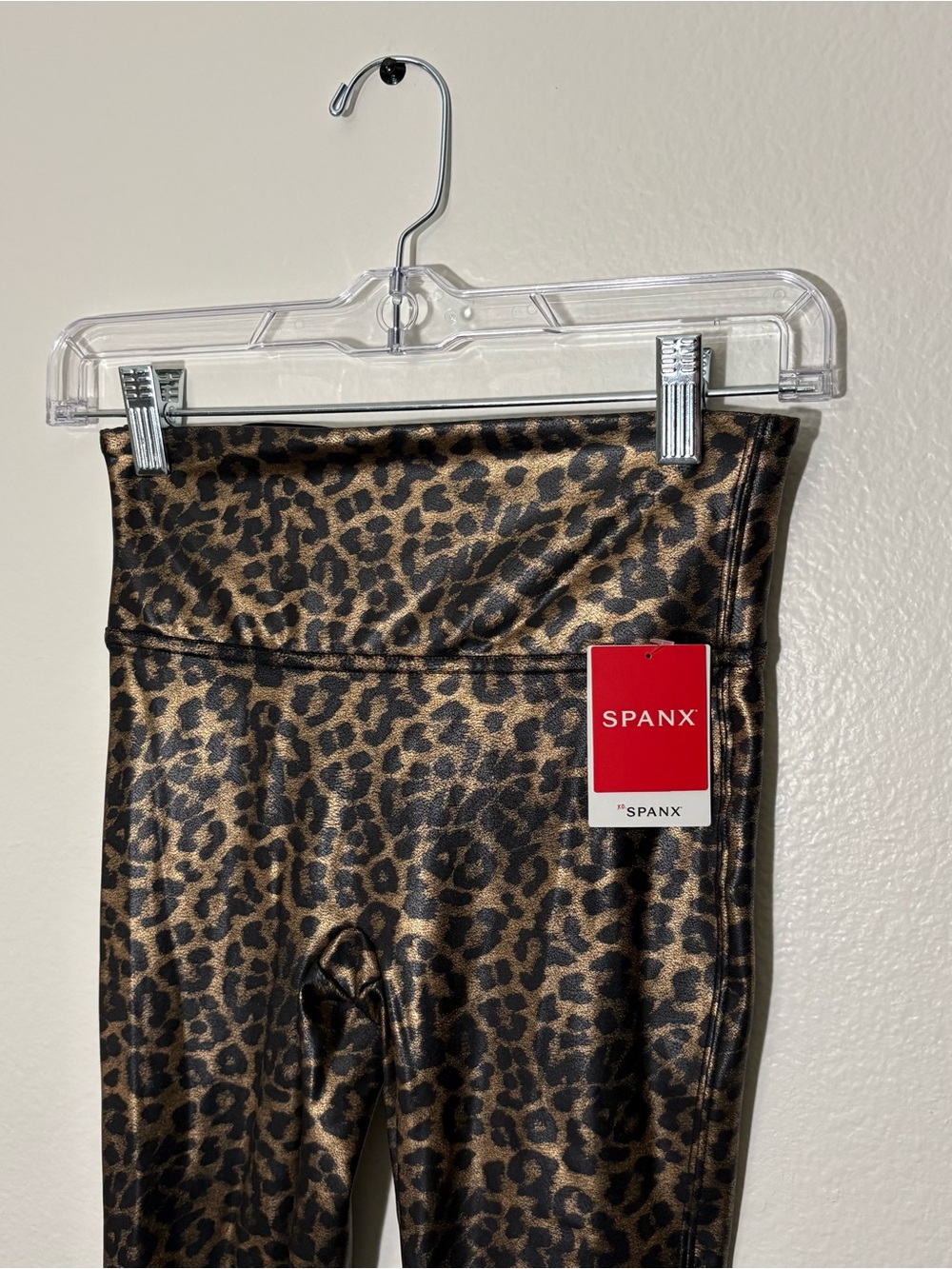 Spanx Faux Leather Leopard Shine Leggings Small Metallic Animal Print NWT